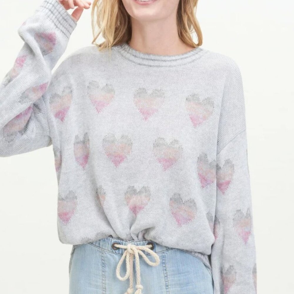 Splendid Cashblend Gracie Intarsia Sweater Hearts Gray NWT Sz S $145